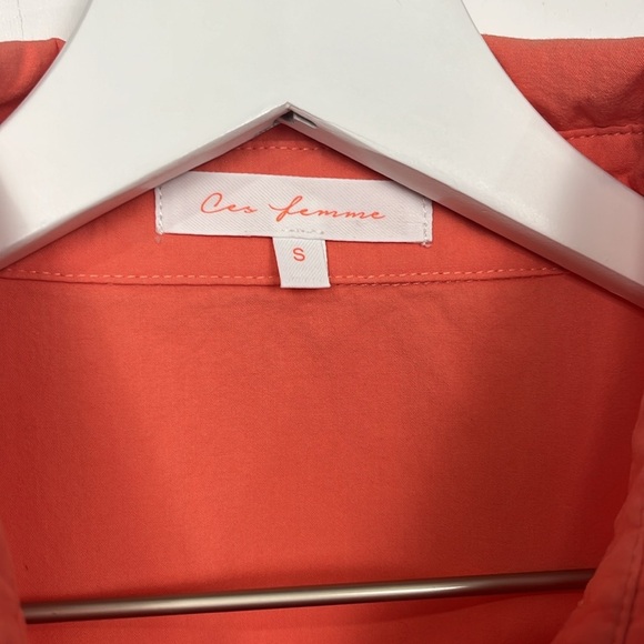 Ces Femme Womens Mini Dress S Tangerine Puff Sleeves Button Down Pockets Collar - Picture 2 of 13